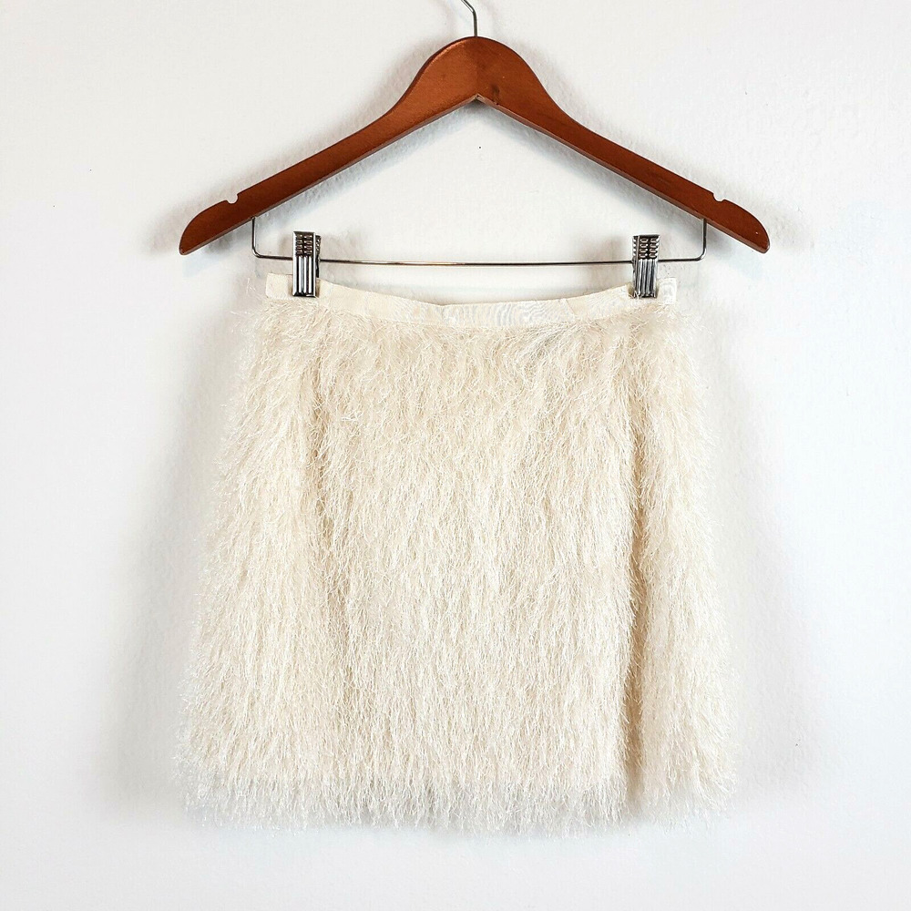H&M Cream Size 4 Shimmy Shake Flapper Lined Mini Skirt Flutter Stringy